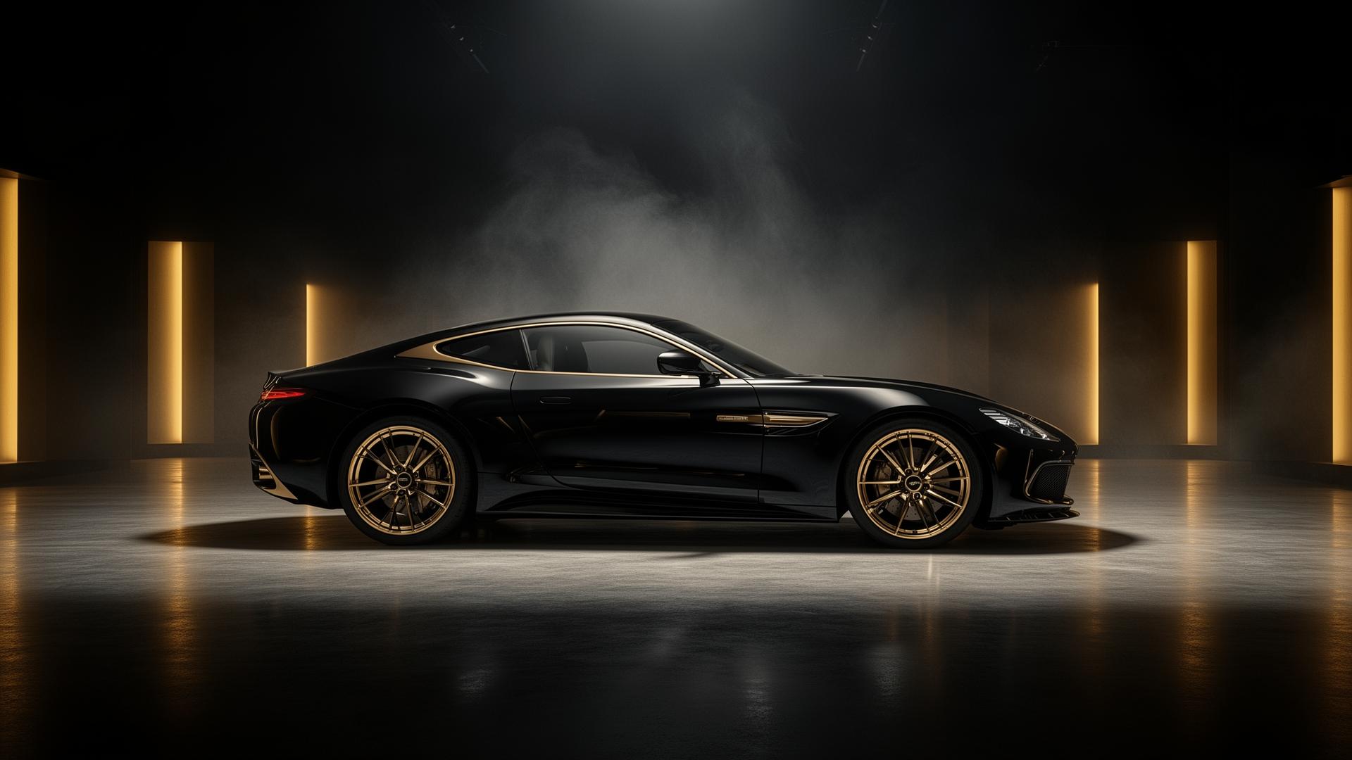 Black supercar in luxury showroom